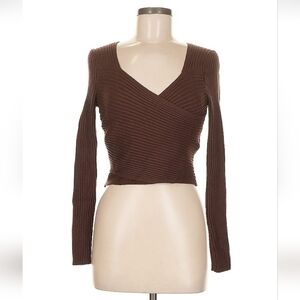 Abercrombie Brown Ribbed Long Sleeve Wrap Top